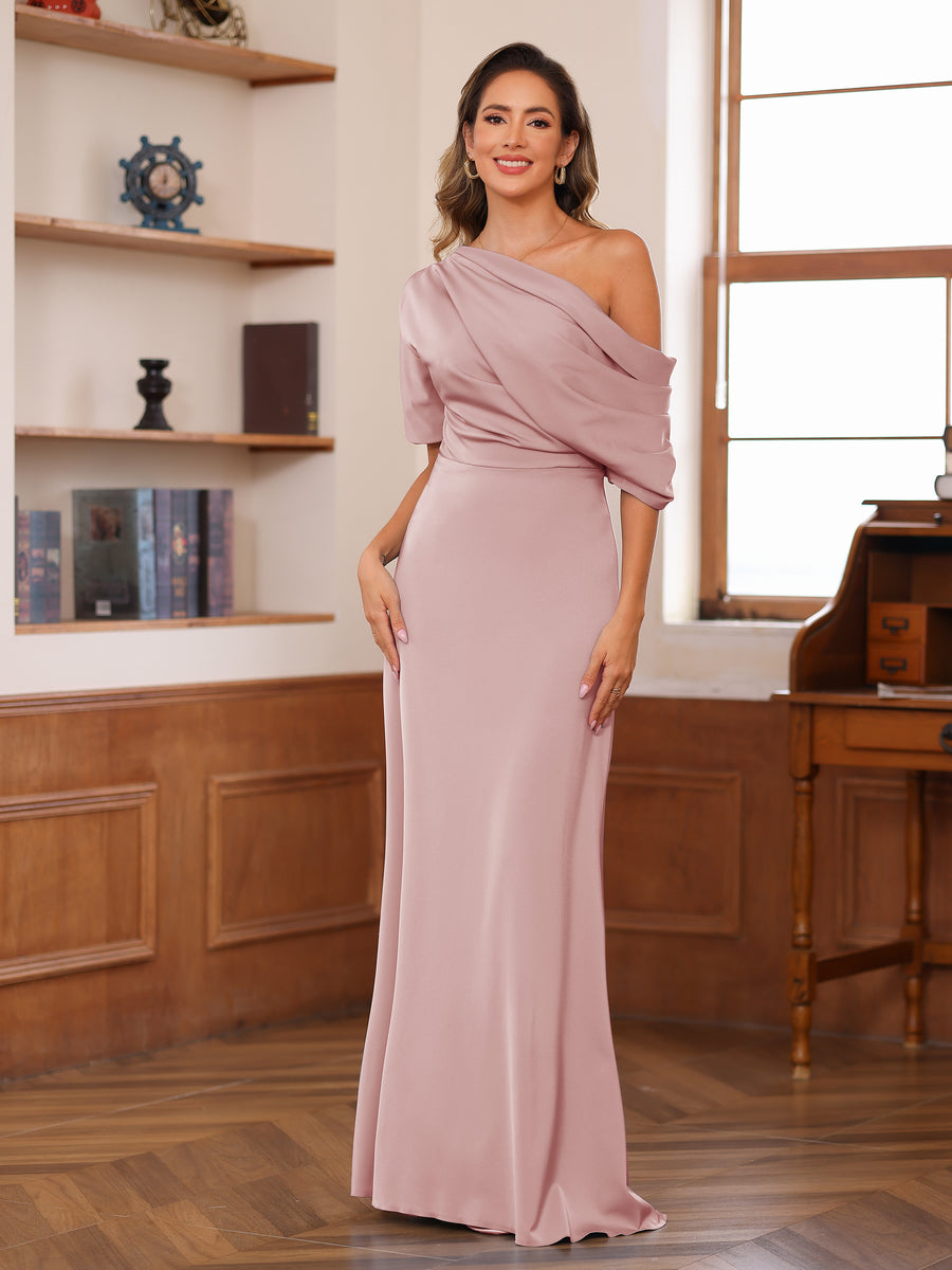 Sheath/Column One-Shoulder Short Sleeve Ruched Mother of the Bride Dresses