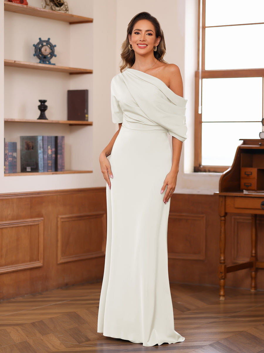 Sheath/Column One-Shoulder Short Sleeve Ruched Mother of the Bride Dresses