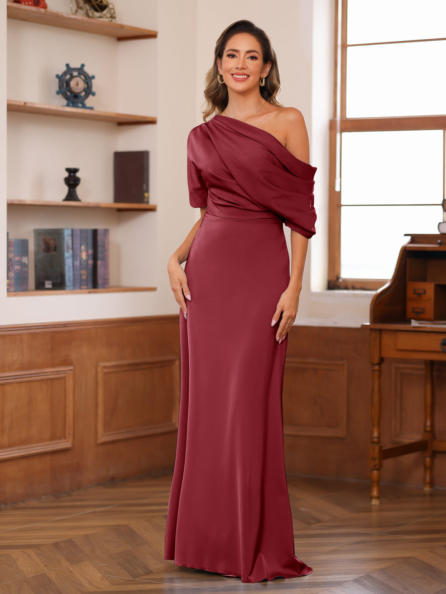 Sheath/Column One-Shoulder Short Sleeve Ruched Mother of the Bride Dresses