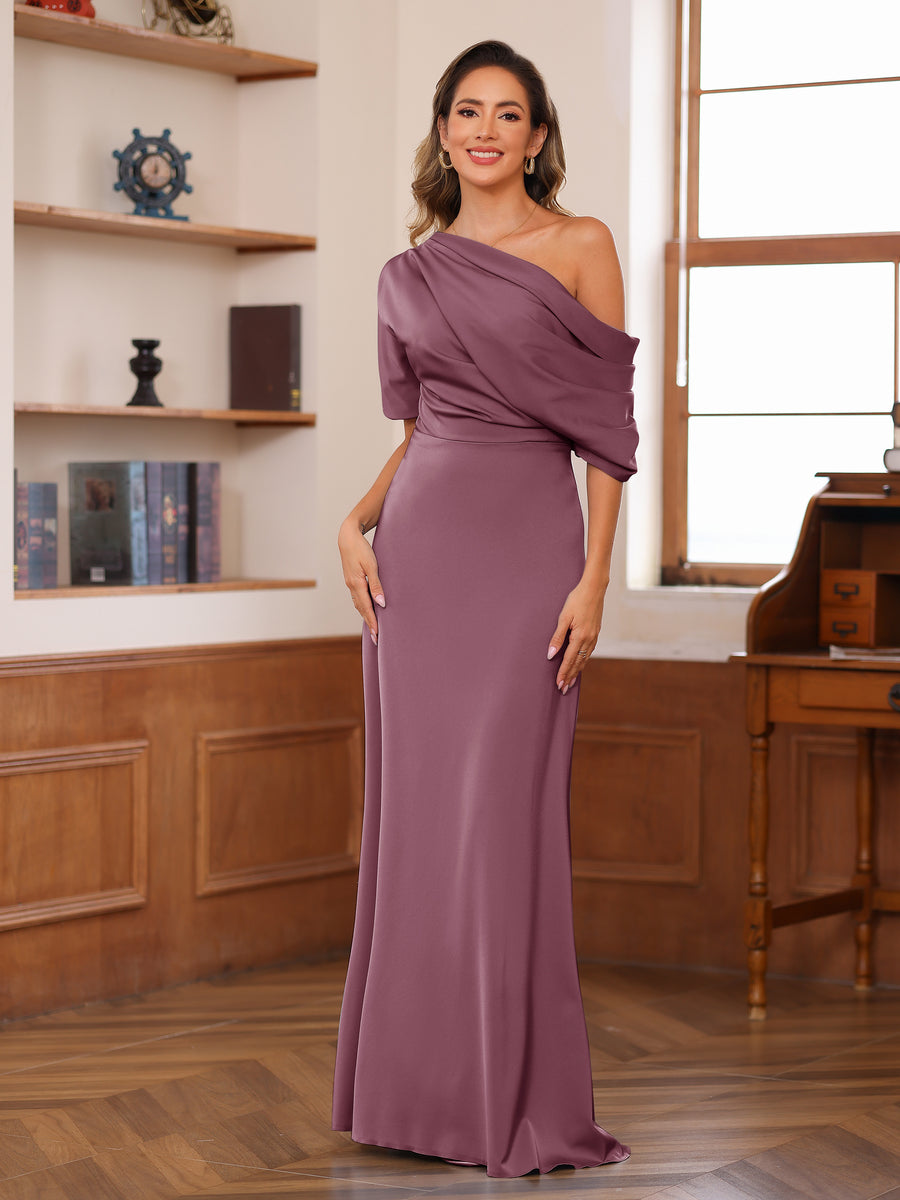 Sheath/Column One-Shoulder Short Sleeve Ruched Mother of the Bride Dresses