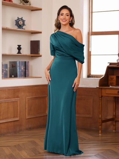 Sheath/Column One-Shoulder Short Sleeve Ruched Mother of the Bride Dresses