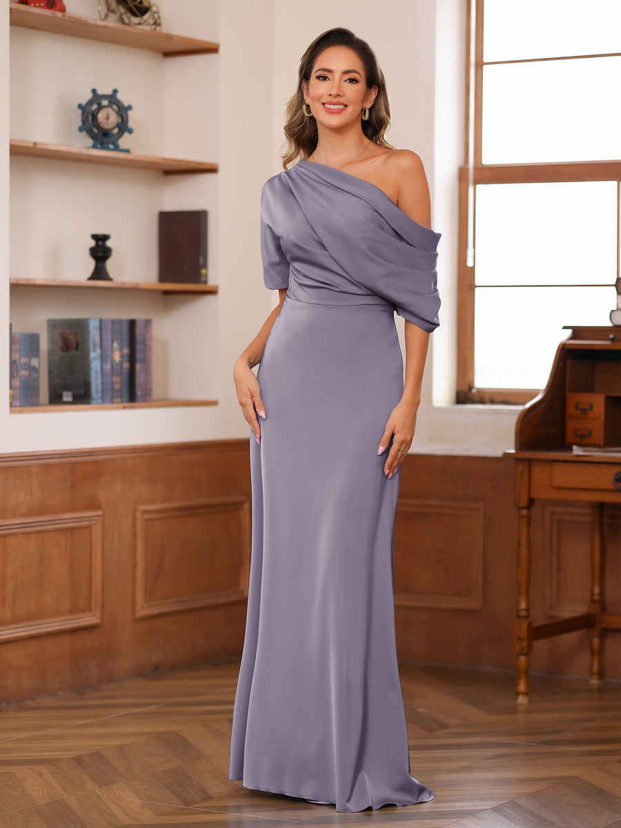 Sheath/Column One-Shoulder Short Sleeve Ruched Mother of the Bride Dresses