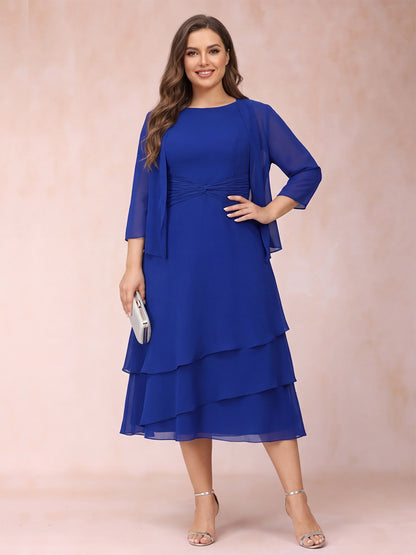 Sheath/Column Scoop Sleeveless Plus Size Mother of the Bride Dresses with Ruched & Jacket