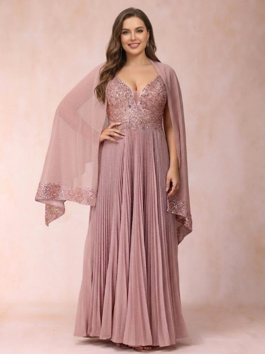 A-Line/Princess Spaghetti Straps Sleeveless Long Formal Plus Size Evening Dresses with Sequins