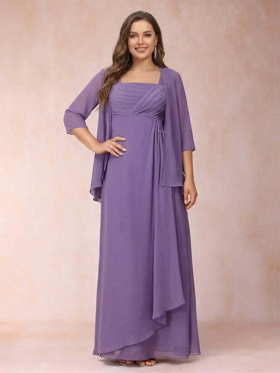 A-Line/Princess Sleeveless Plus Size Mother of the Bride Dresses with Ruffles & Jacket