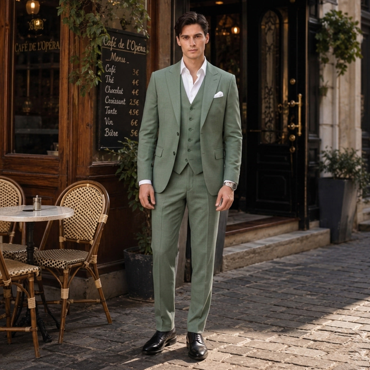 Tailored Fit Single Breasted Two-buttons 3 Pieces Solid coloured Men's Wedding Suits