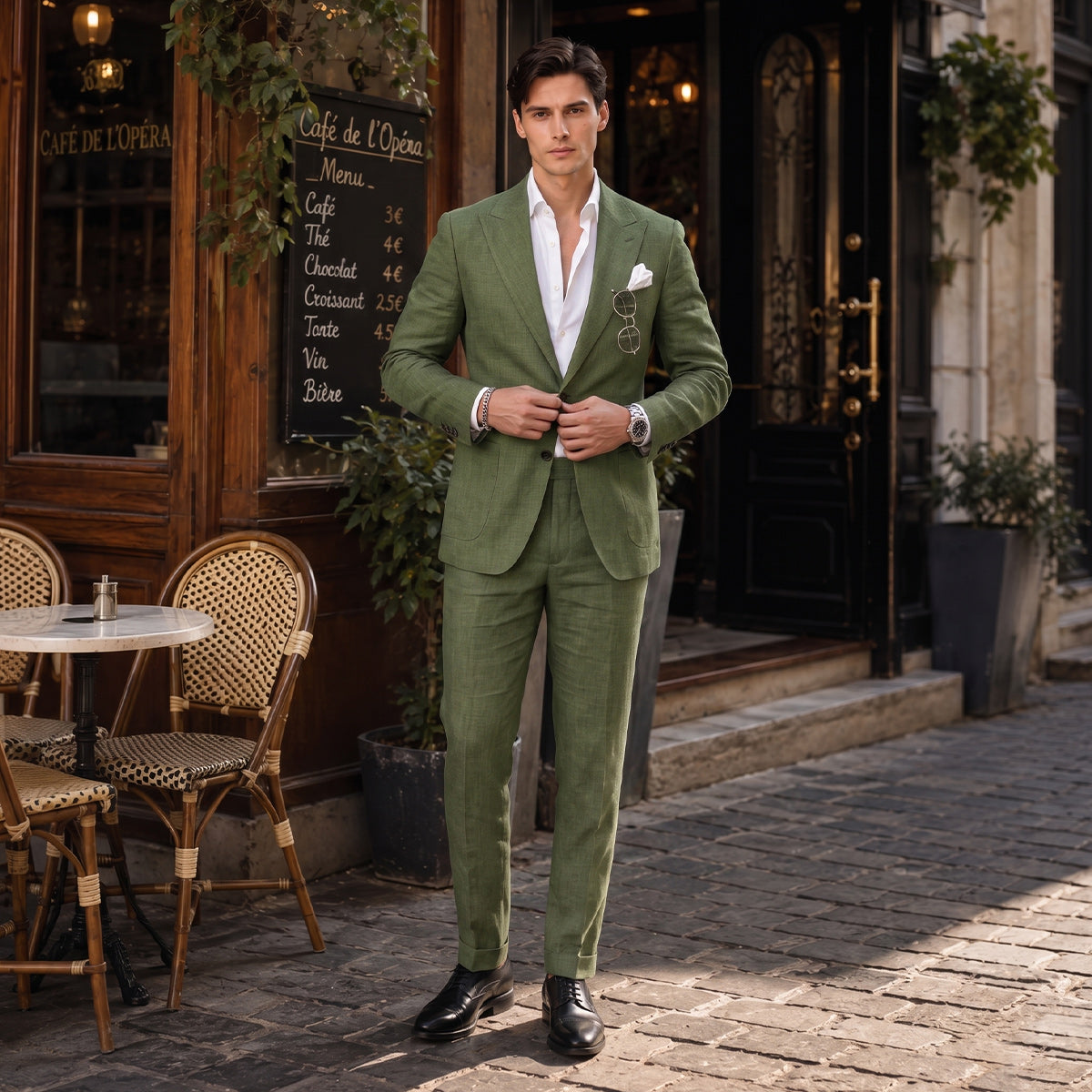 Tailored Fit Single Breasted Two-buttons 2 Pieces Solid coloured Men's Wedding Suits