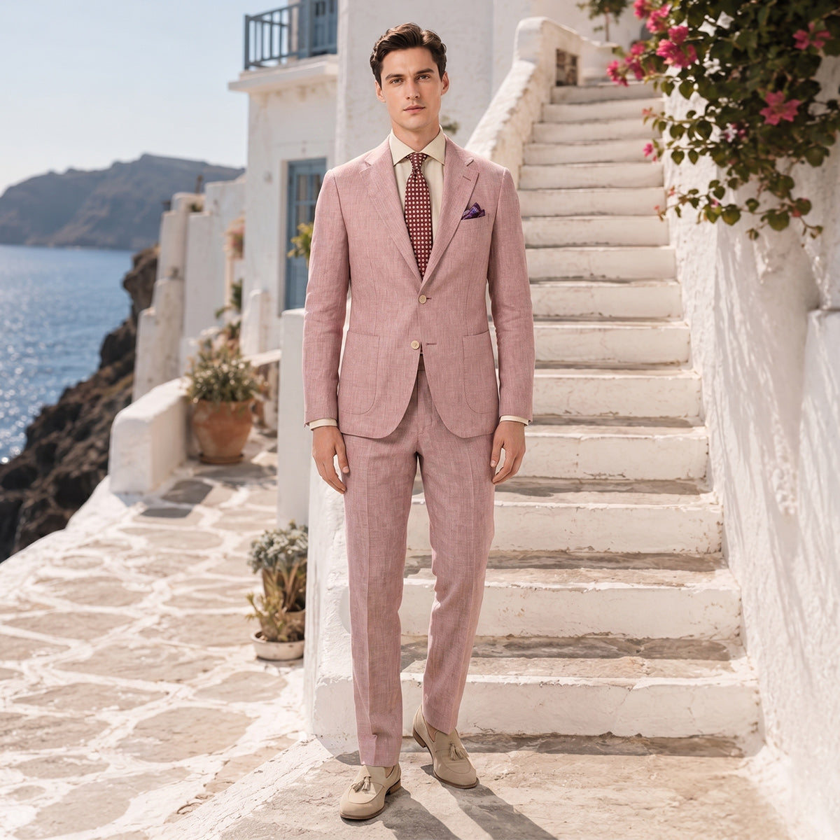 Tailored Fit Single Breasted Two-buttons 2 Pieces Solid coloured Men's Wedding Suits