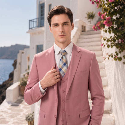 Tailored Fit Single Breasted Two-buttons 3 Pieces Solid coloured Men's Wedding Suits