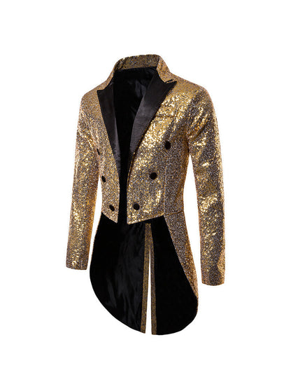 Tailored Fit Single Breasted Six-Button Sequin Coloured Men's Party Jacket