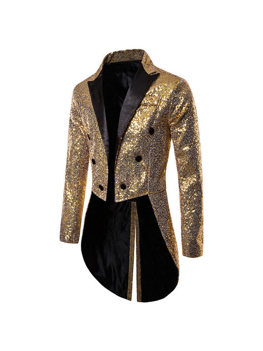 Tailored Fit Single Breasted Six-Button Sequin Coloured Men's Party Jacket