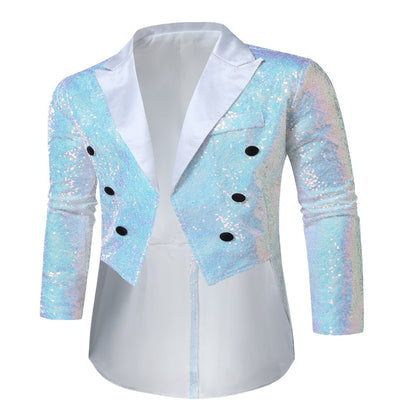 Tailored Fit Single Breasted Six-Button Sequin Coloured Men's Party Jacket