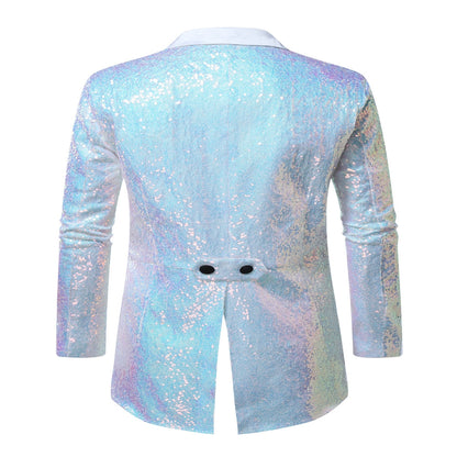 Tailored Fit Single Breasted Six-Button Sequin Coloured Men's Party Jacket