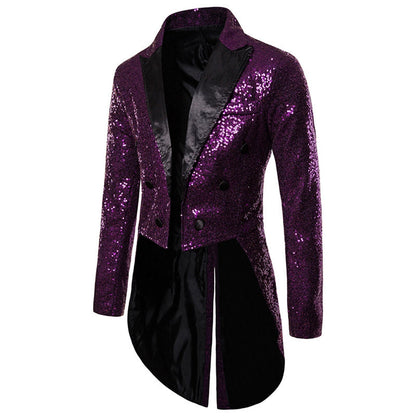 Tailored Fit Single Breasted Six-Button Sequin Coloured Men's Party Jacket