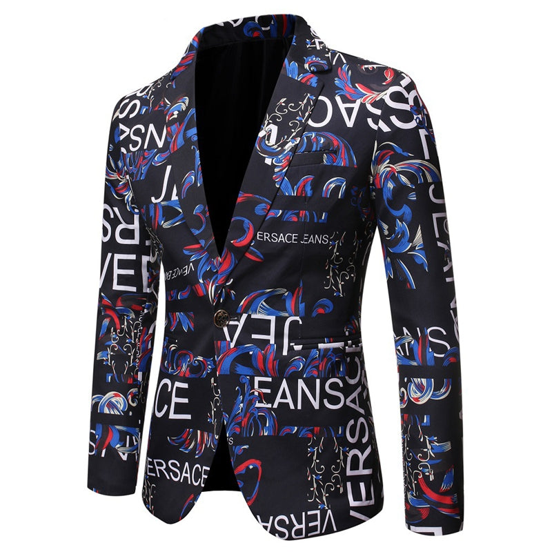 Men's Tailored Fit Notched Lapel Single Breasted One-button Printed Floral Jacket