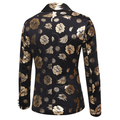 Tailored Fit Notched Single Breasted One-button Printed Chic Men's Party Jacket