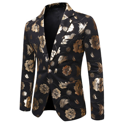 Tailored Fit Notched Single Breasted One-button Printed Chic Men's Party Jacket
