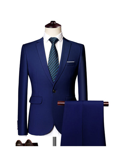 Tailored Fit Single Breasted One-button 2 Pieces Solid Coloured Men's Casual Suits