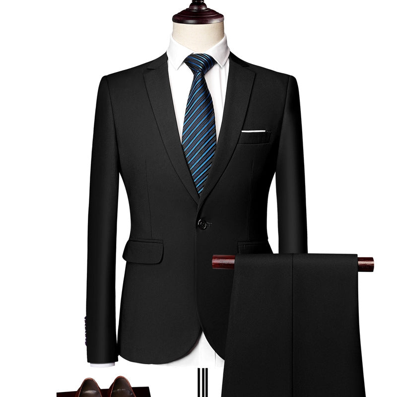 Tailored Fit Single Breasted One-button 2 Pieces Solid Coloured Men's Casual Suits