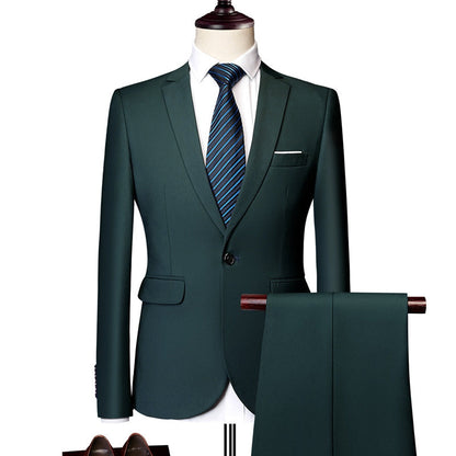 Tailored Fit Single Breasted One-button 2 Pieces Solid Coloured Men's Casual Suits