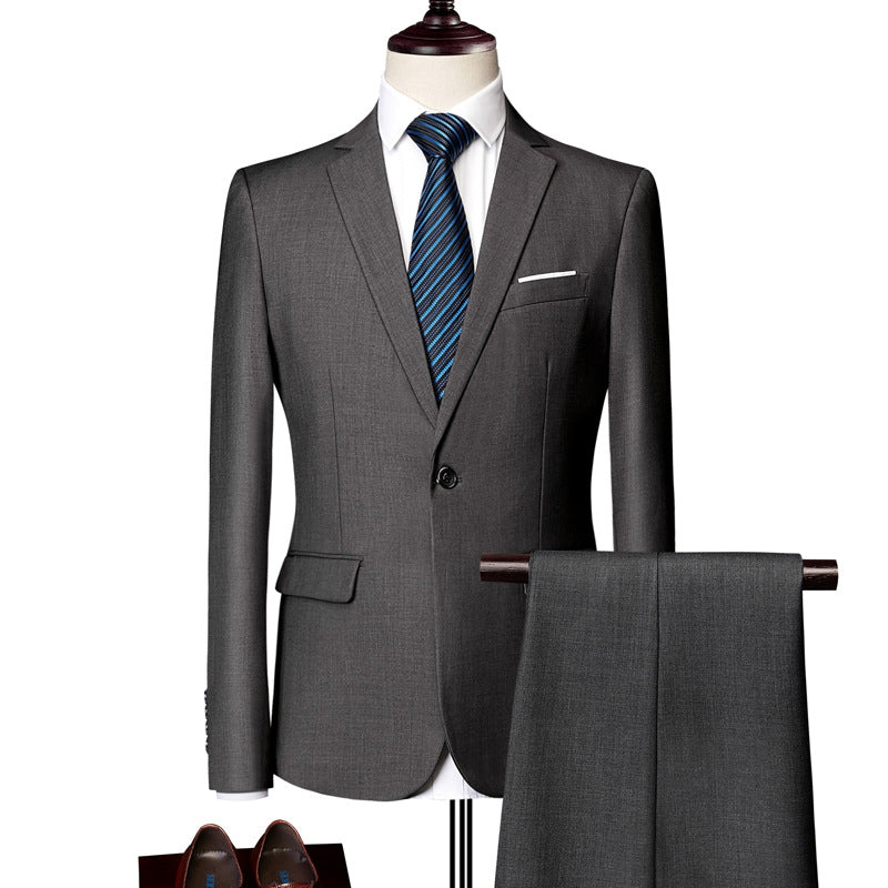 Tailored Fit Single Breasted One-button 2 Pieces Solid Coloured Men's Casual Suits