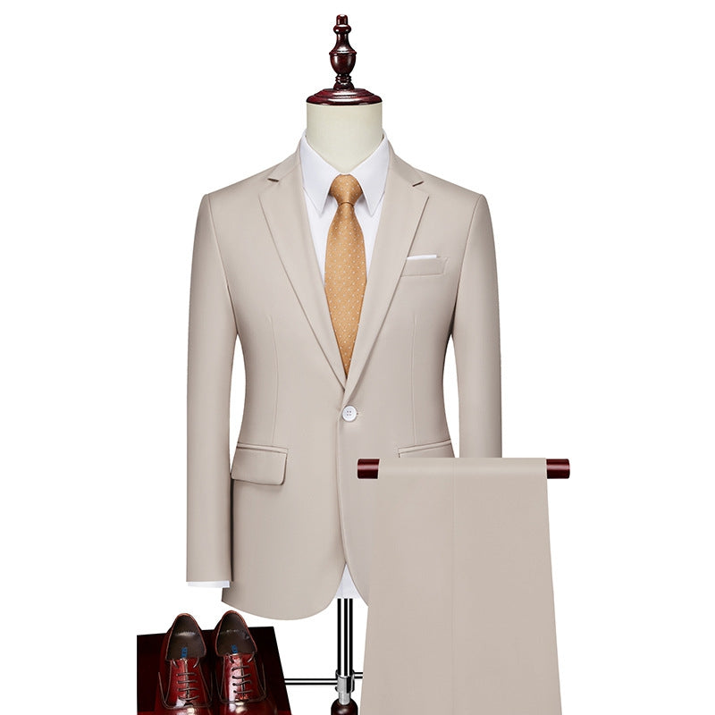 Tailored Fit Single Breasted One-button 2 Pieces Solid Coloured Men's Casual Suits