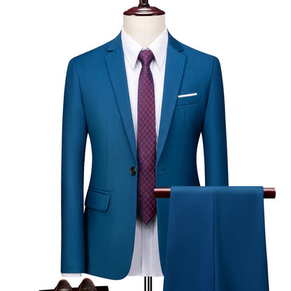 Tailored Fit Single Breasted One-button 2 Pieces Solid Coloured Men's Casual Suits