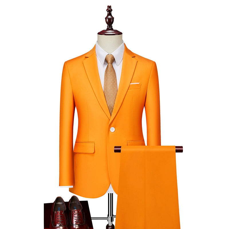 Tailored Fit Single Breasted One-button 2 Pieces Solid Coloured Men's Casual Suits