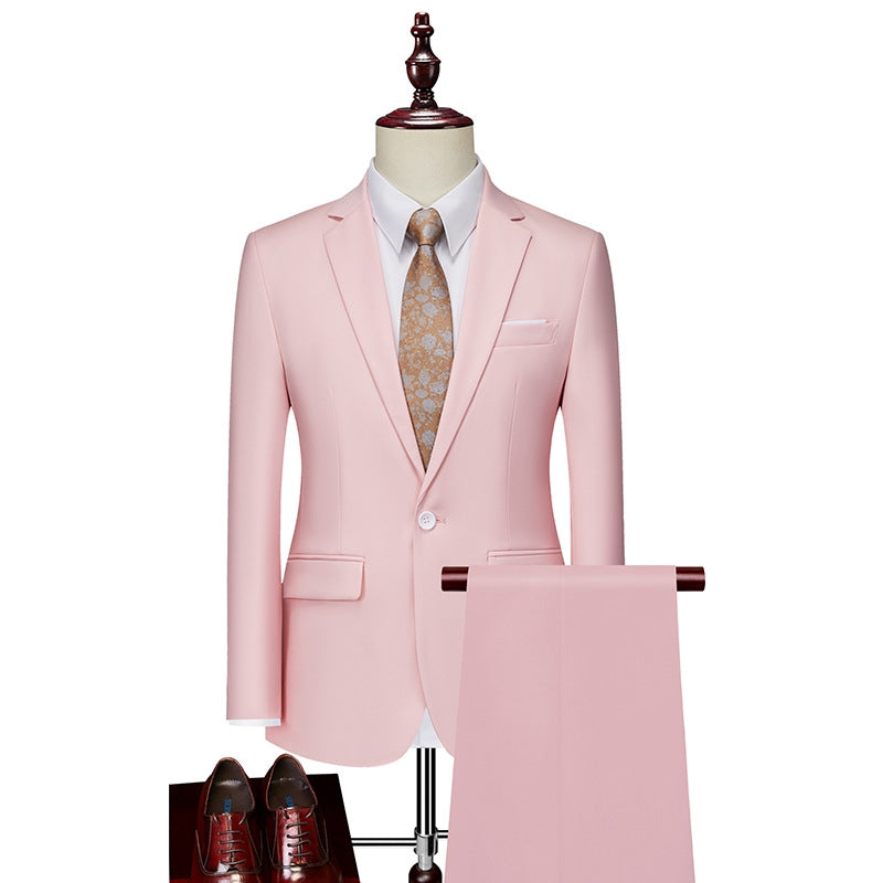 Tailored Fit Single Breasted One-button 2 Pieces Solid Coloured Men's Casual Suits