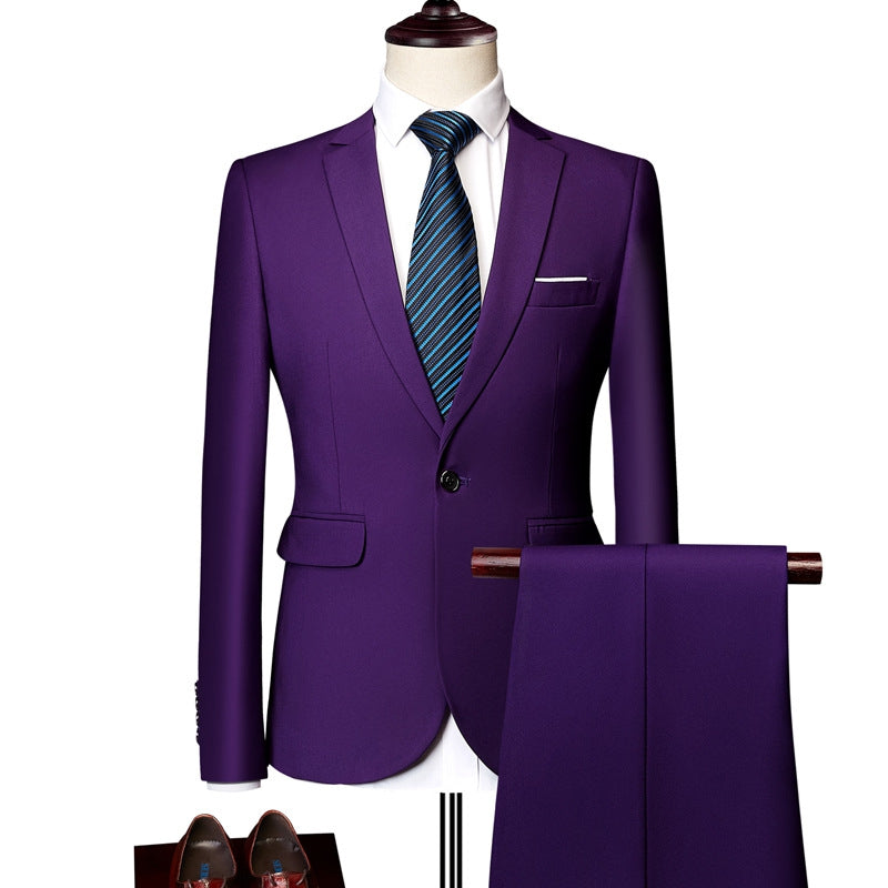 Tailored Fit Single Breasted One-button 2 Pieces Solid Coloured Men's Casual Suits