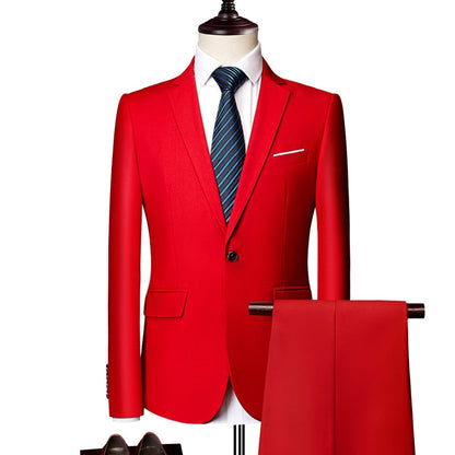Tailored Fit Single Breasted One-button 2 Pieces Solid Coloured Men's Casual Suits
