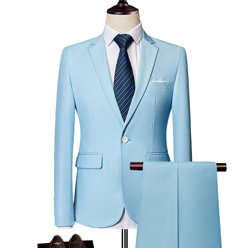 Tailored Fit Single Breasted One-button 2 Pieces Solid Coloured Men's Casual Suits