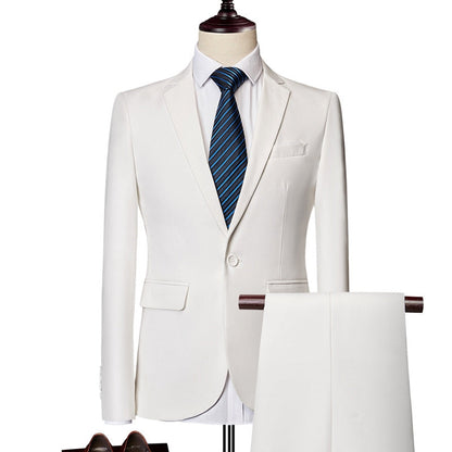 Tailored Fit Single Breasted One-button 2 Pieces Solid Coloured Men's Casual Suits