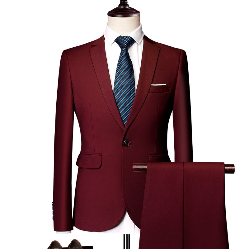 Tailored Fit Single Breasted One-button 2 Pieces Solid Coloured Men's Casual Suits