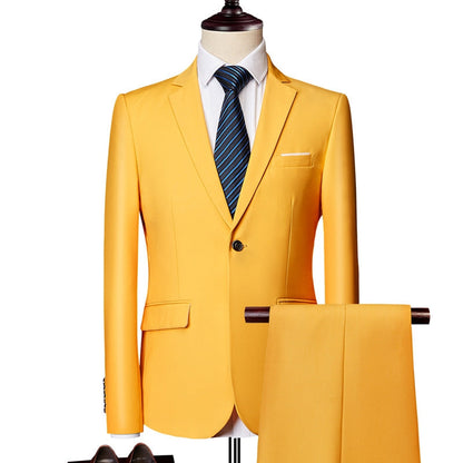 Tailored Fit Single Breasted One-button 2 Pieces Solid Coloured Men's Casual Suits
