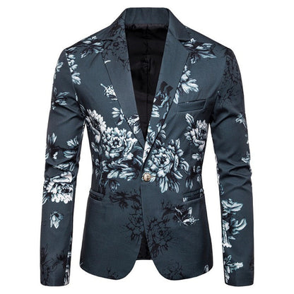 Tailored Fit Notched Single Breasted One-Button Printed Men's Party Jacket