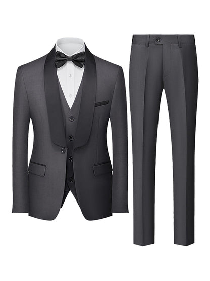 Tailored Fit Shawl Lapel Single Breasted One-button 3 Pieces Solid Coloured Men's Suits