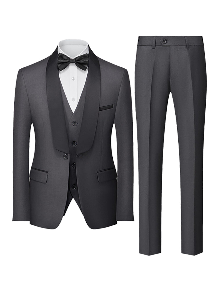 Tailored Fit Shawl Lapel Single Breasted One-button 3 Pieces Solid Coloured Men's Suits