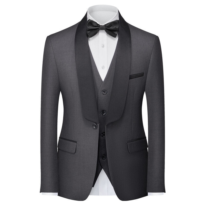 Tailored Fit Shawl Lapel Single Breasted One-button 3 Pieces Solid Coloured Men's Suits