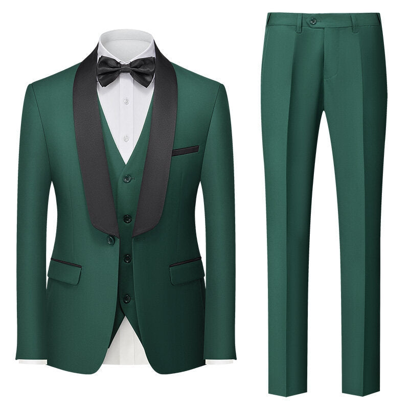 Tailored Fit Shawl Lapel Single Breasted One-button 3 Pieces Solid Coloured Men's Suits