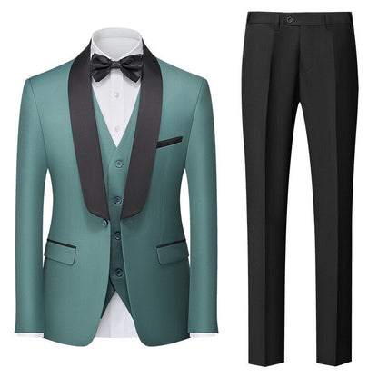 Tailored Fit Shawl Lapel Single Breasted One-button 3 Pieces Solid Coloured Men's Suits