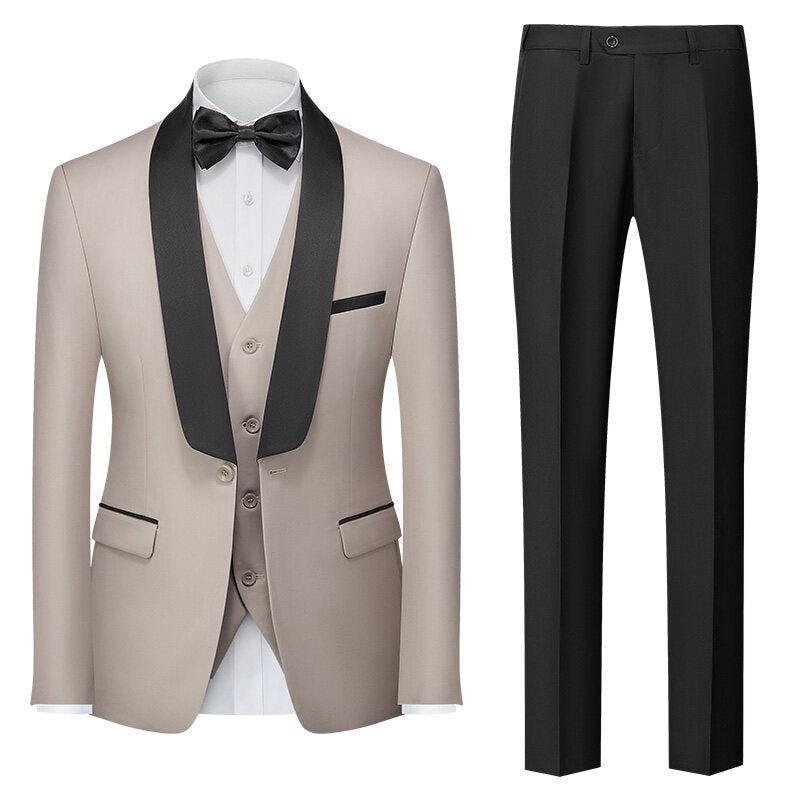 Tailored Fit Shawl Lapel Single Breasted One-button 3 Pieces Solid Coloured Men's Suits