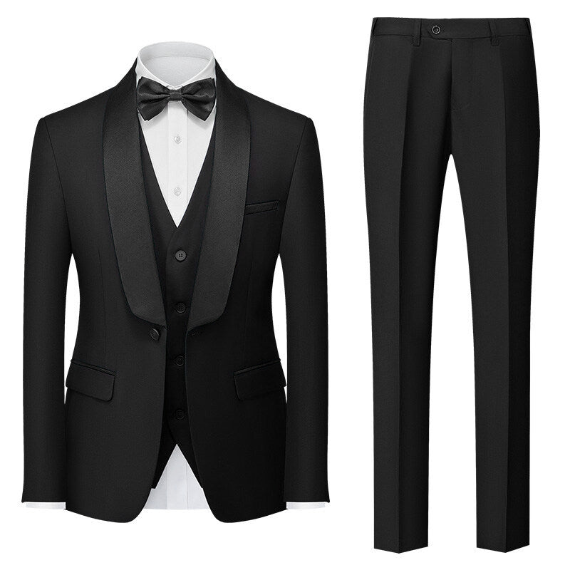 Tailored Fit Shawl Lapel Single Breasted One-button 3 Pieces Solid Coloured Men's Suits