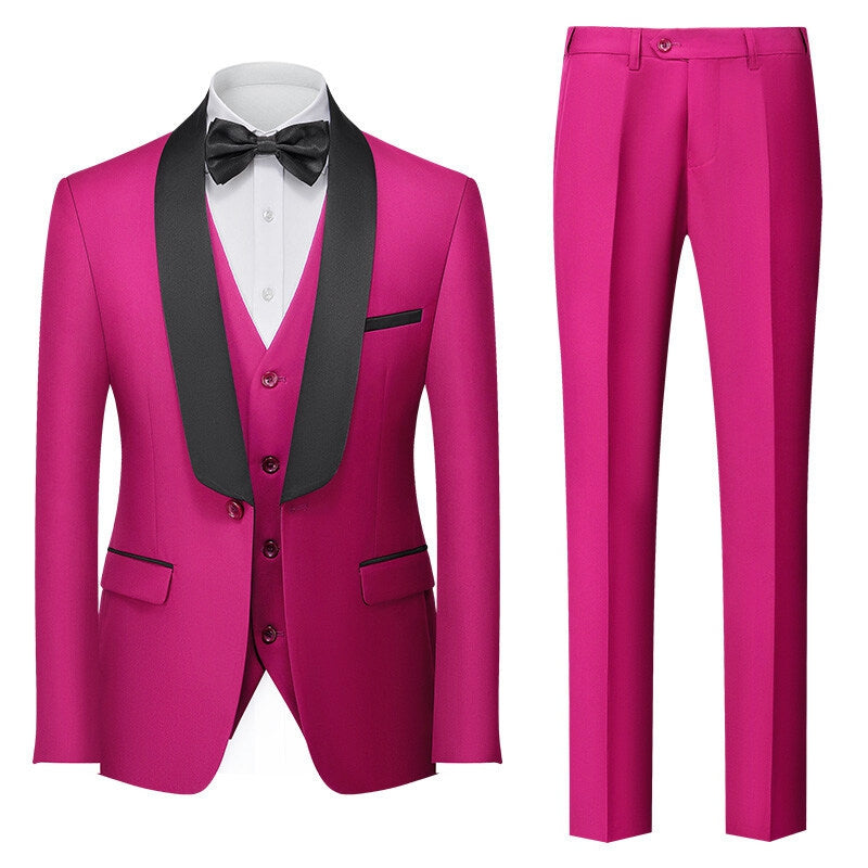 Tailored Fit Shawl Lapel Single Breasted One-button 3 Pieces Solid Coloured Men's Suits