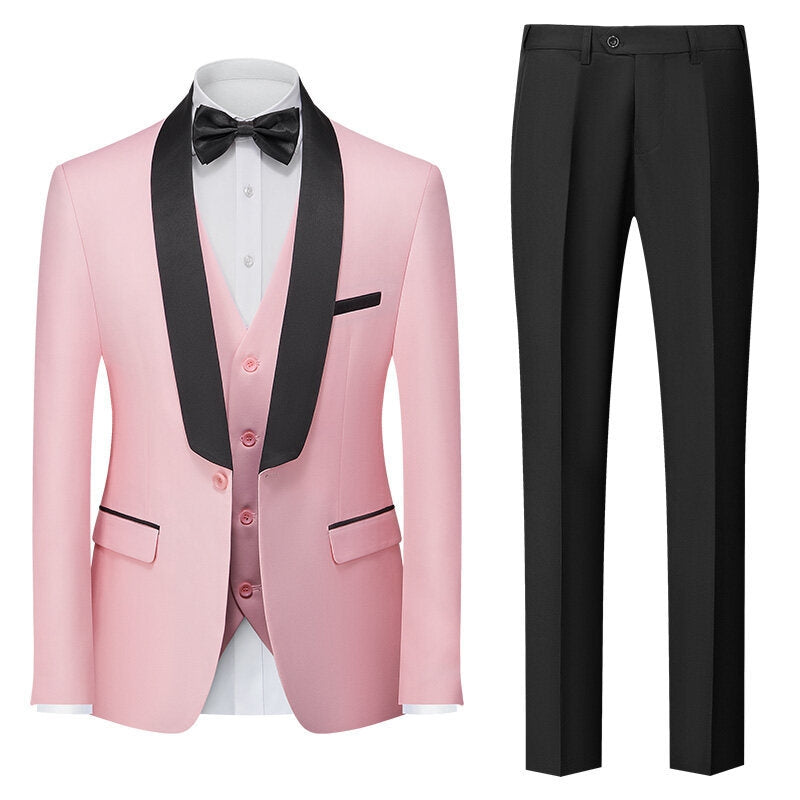 Tailored Fit Shawl Lapel Single Breasted One-button 3 Pieces Solid Coloured Men's Suits