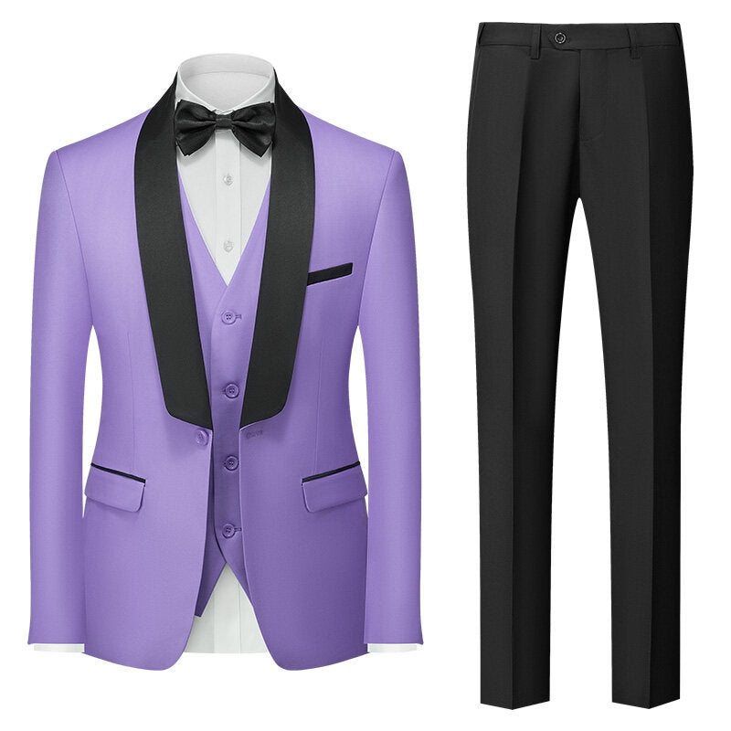 Tailored Fit Shawl Lapel Single Breasted One-button 3 Pieces Solid Coloured Men's Suits