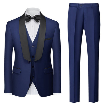 Tailored Fit Shawl Lapel Single Breasted One-button 3 Pieces Solid Coloured Men's Suits