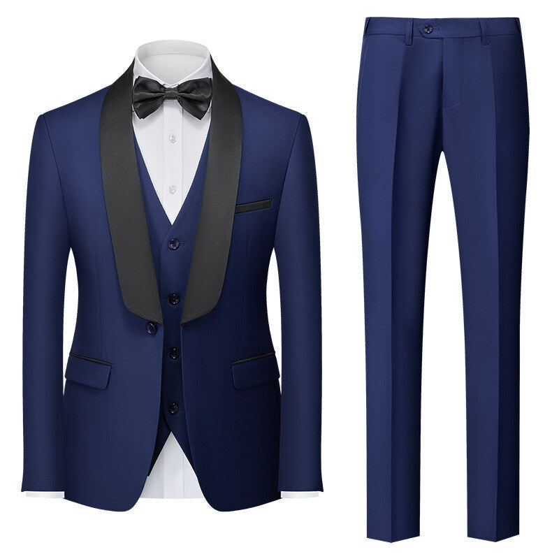 Tailored Fit Shawl Lapel Single Breasted One-button 3 Pieces Solid Coloured Men's Suits