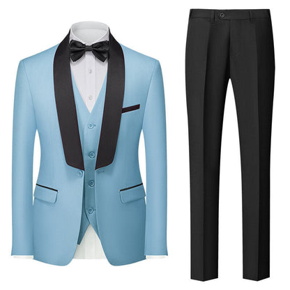 Tailored Fit Shawl Lapel Single Breasted One-button 3 Pieces Solid Coloured Men's Suits