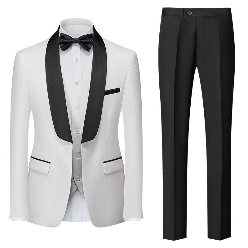 Tailored Fit Shawl Lapel Single Breasted One-button 3 Pieces Solid Coloured Men's Suits